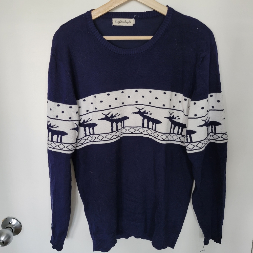 Reindeer Ugly Sweater Christmas in Navy